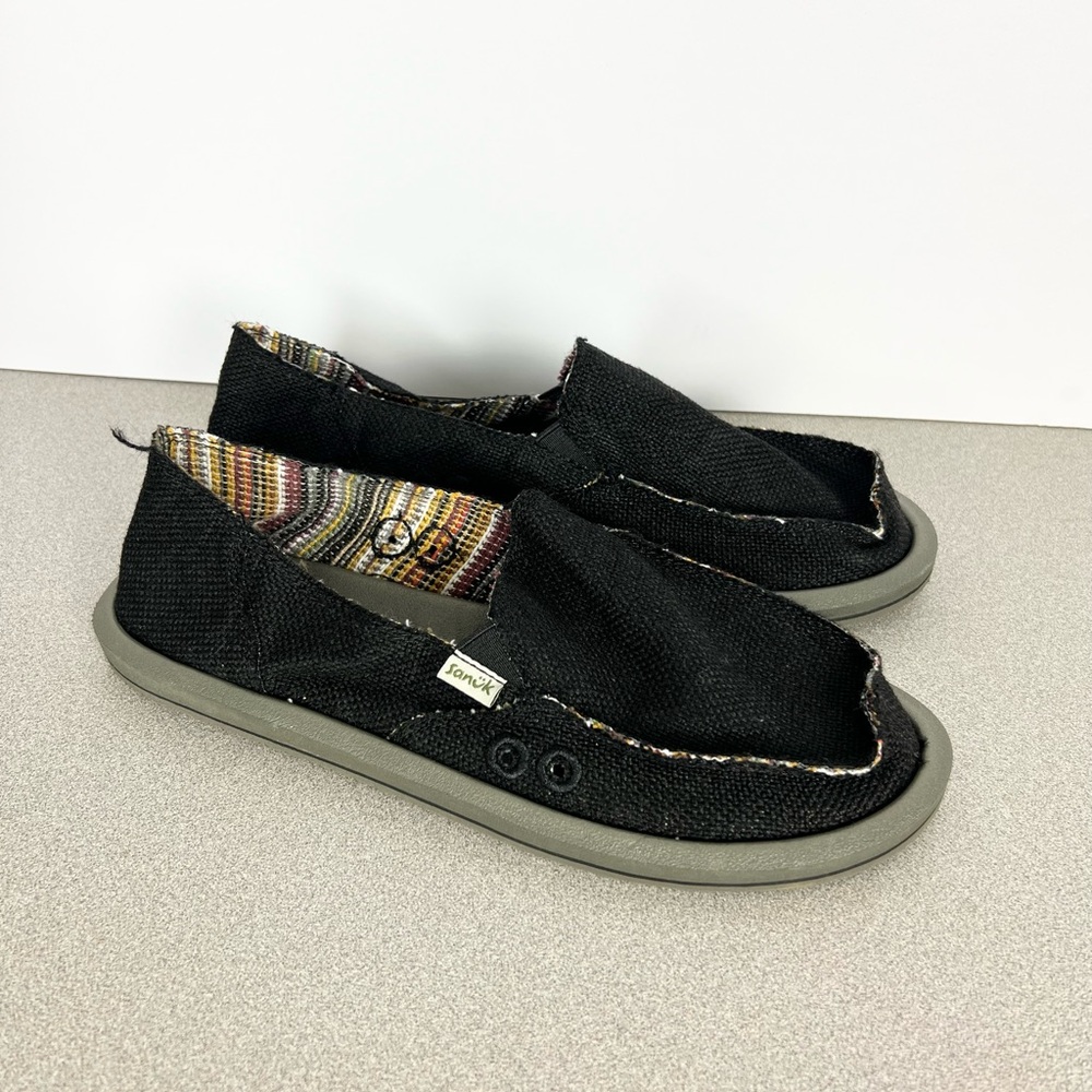 Sanuk Donna Hemp Loafers Slip-On Black Women's Size 8 Comfortable Casual